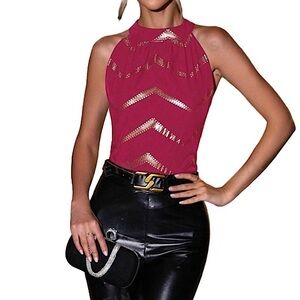 NWT Hot Pink & Gold Halter Top Size XL